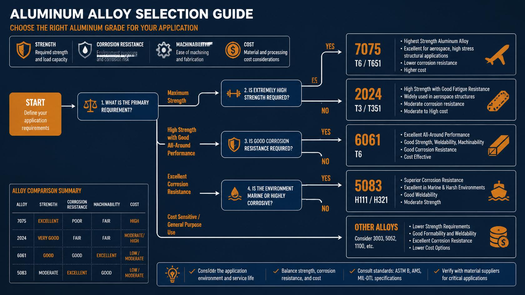 Aluminum alloy selection guide for choosing 6061 7075 2024 and other aluminum grades