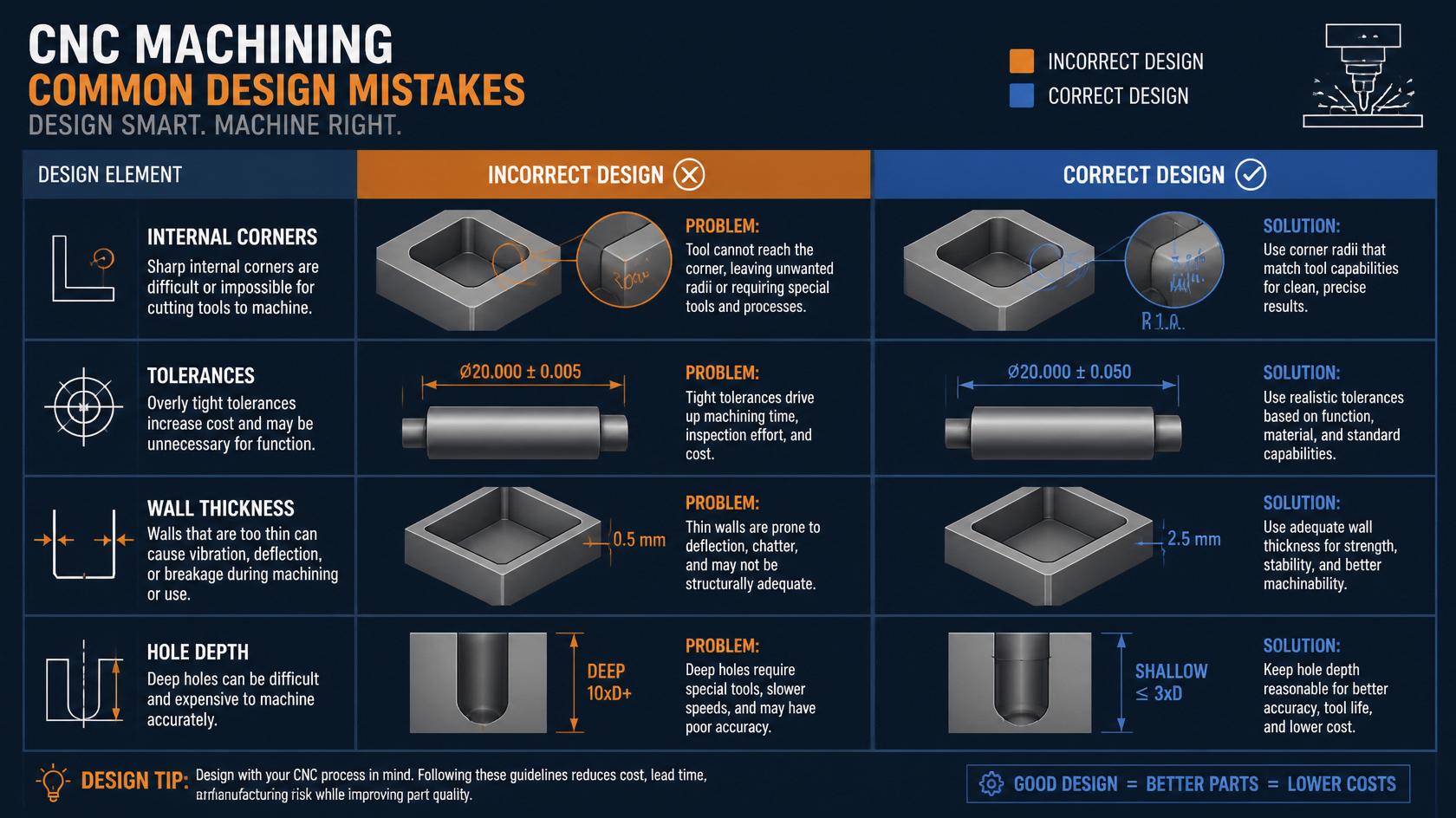 CNC machining design guidelines for precision parts