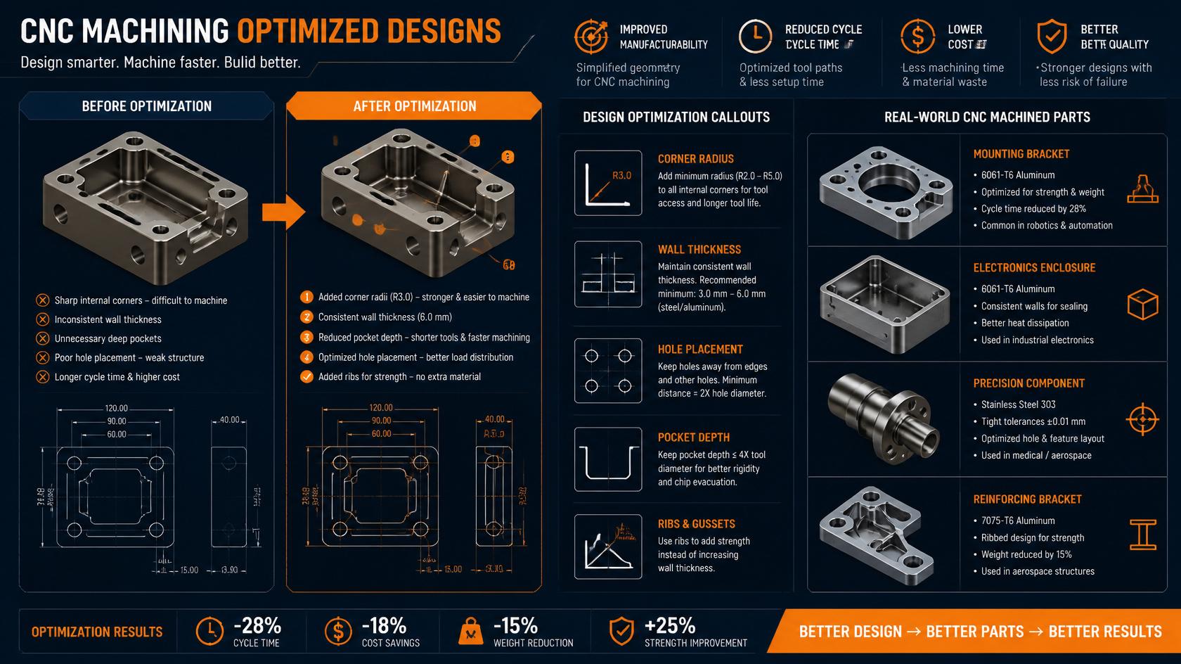 CNC machining optimized design examples for better parts