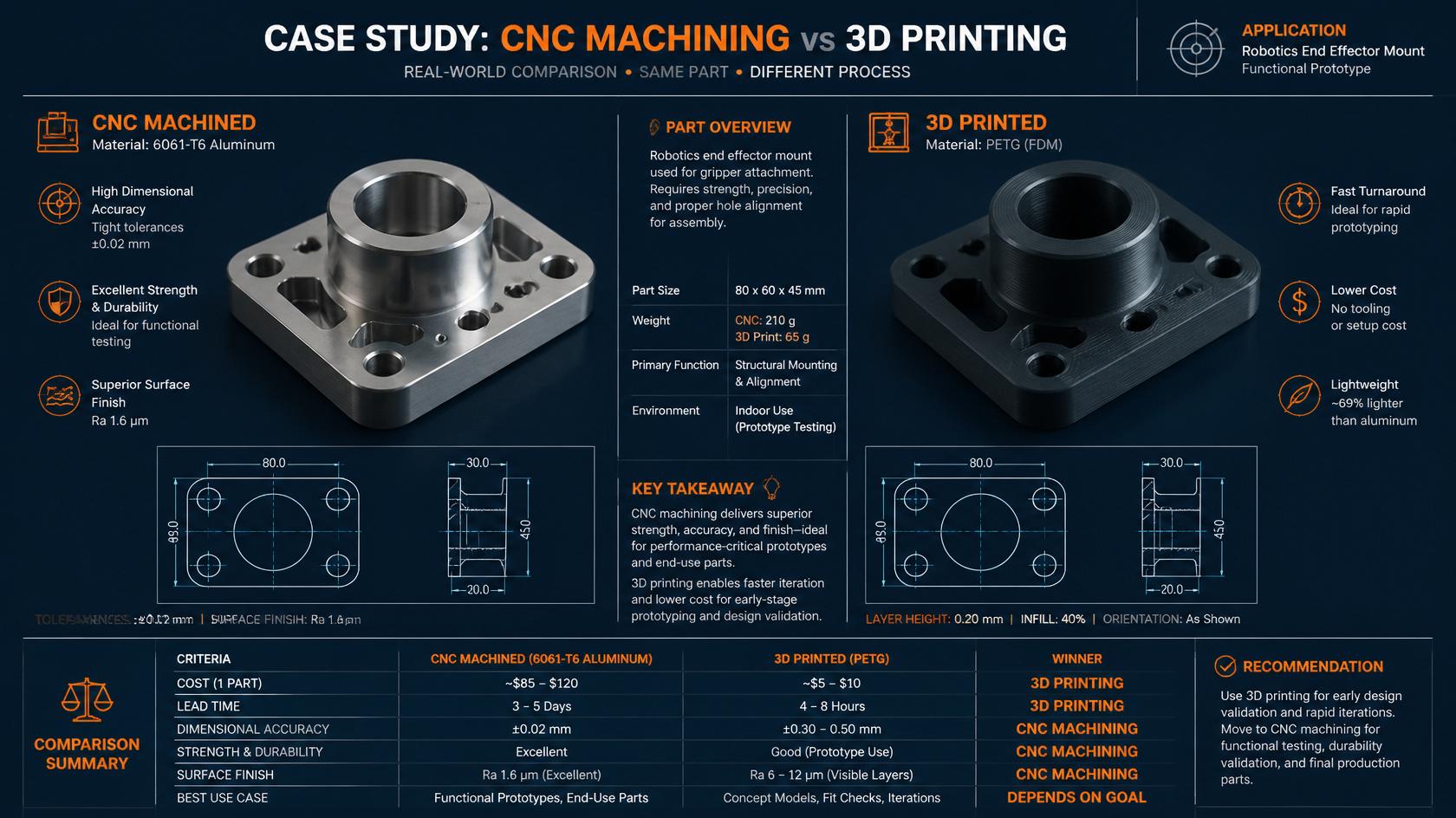 CNC machining vs 3D printing real-world part comparison case study