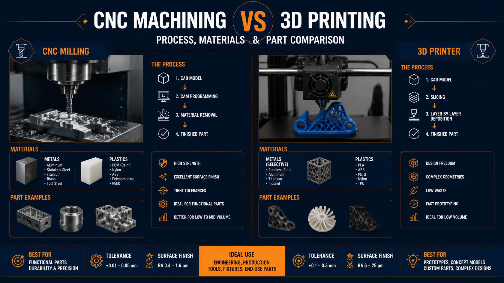 CNC machining vs 3D printing comparison overview
